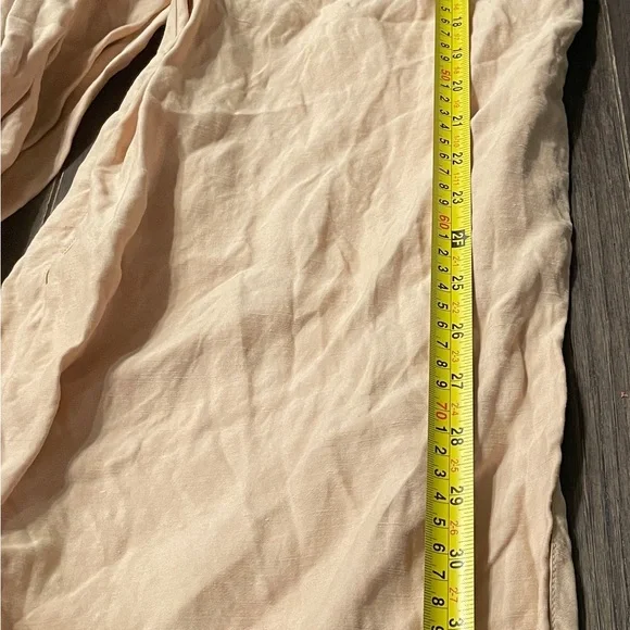 HALSTON Wide Leg Linen Blend Pants Beige Metallic Thread Elastic Waist Women's M - Picture 6 of 10